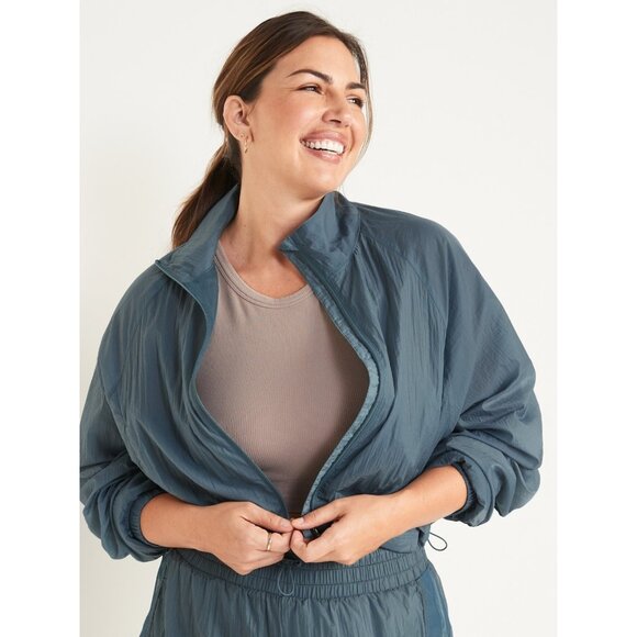 Go-H20 Cropped Lightweight Water-Repellent Run Jacket Ruched Sleeves sz S - Picture 2 of 10